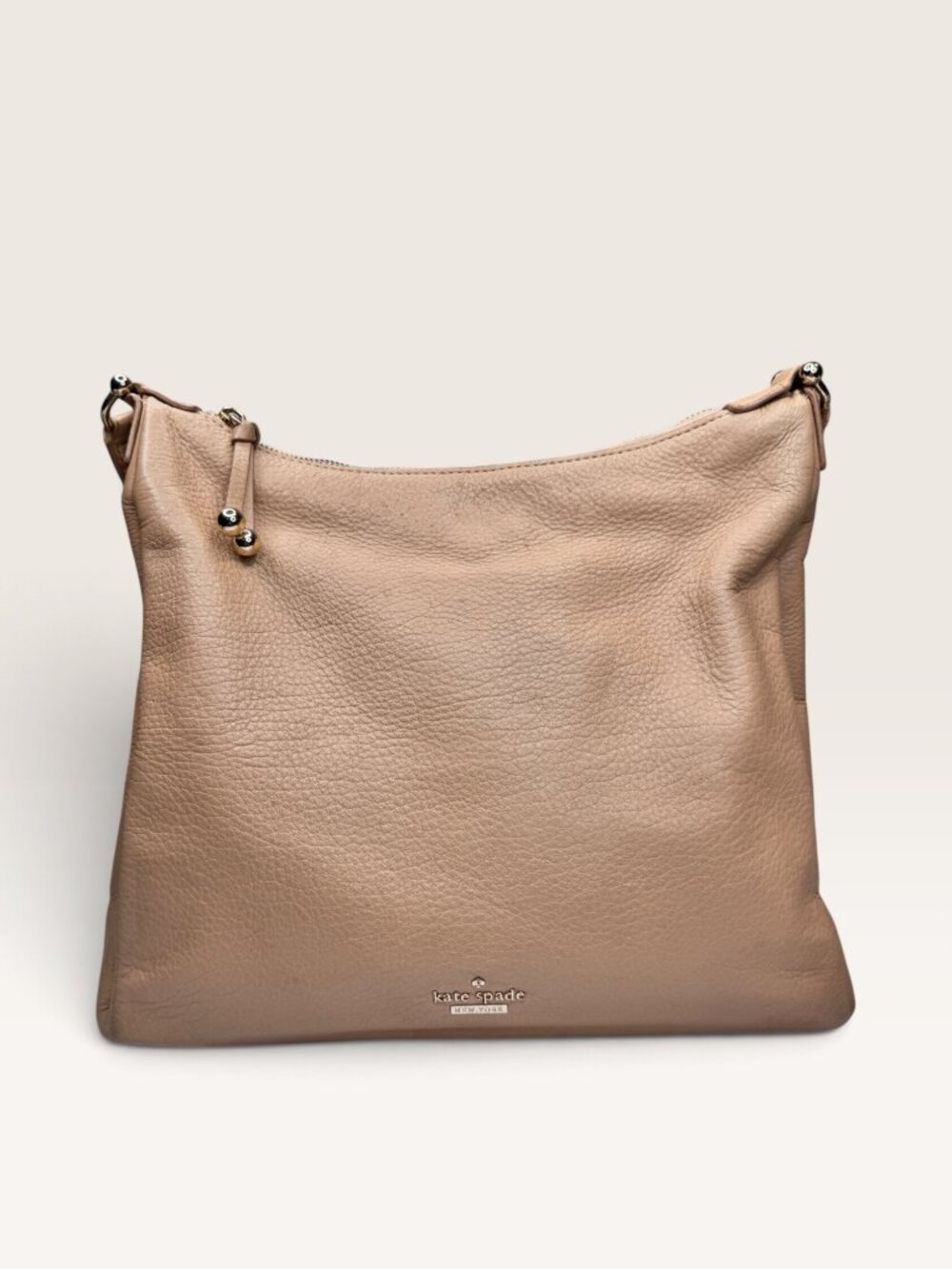 Kate Spade Cobble Hill Hobo Shoulder Bag Pebbled Leather Beige Taupe Medium